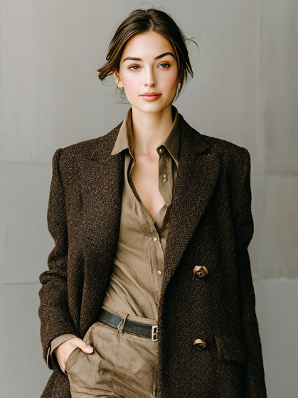 ABRIGO LARGO DE MEZCLA DE LANA CON RAYAS MINIMALISTAS EN ESPIGA