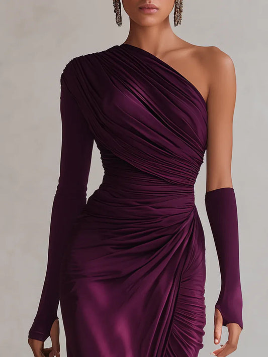 ROSALIA - ELEGANTE VESTIDO LARGO MORADO DE UN SOLO HOMBRO