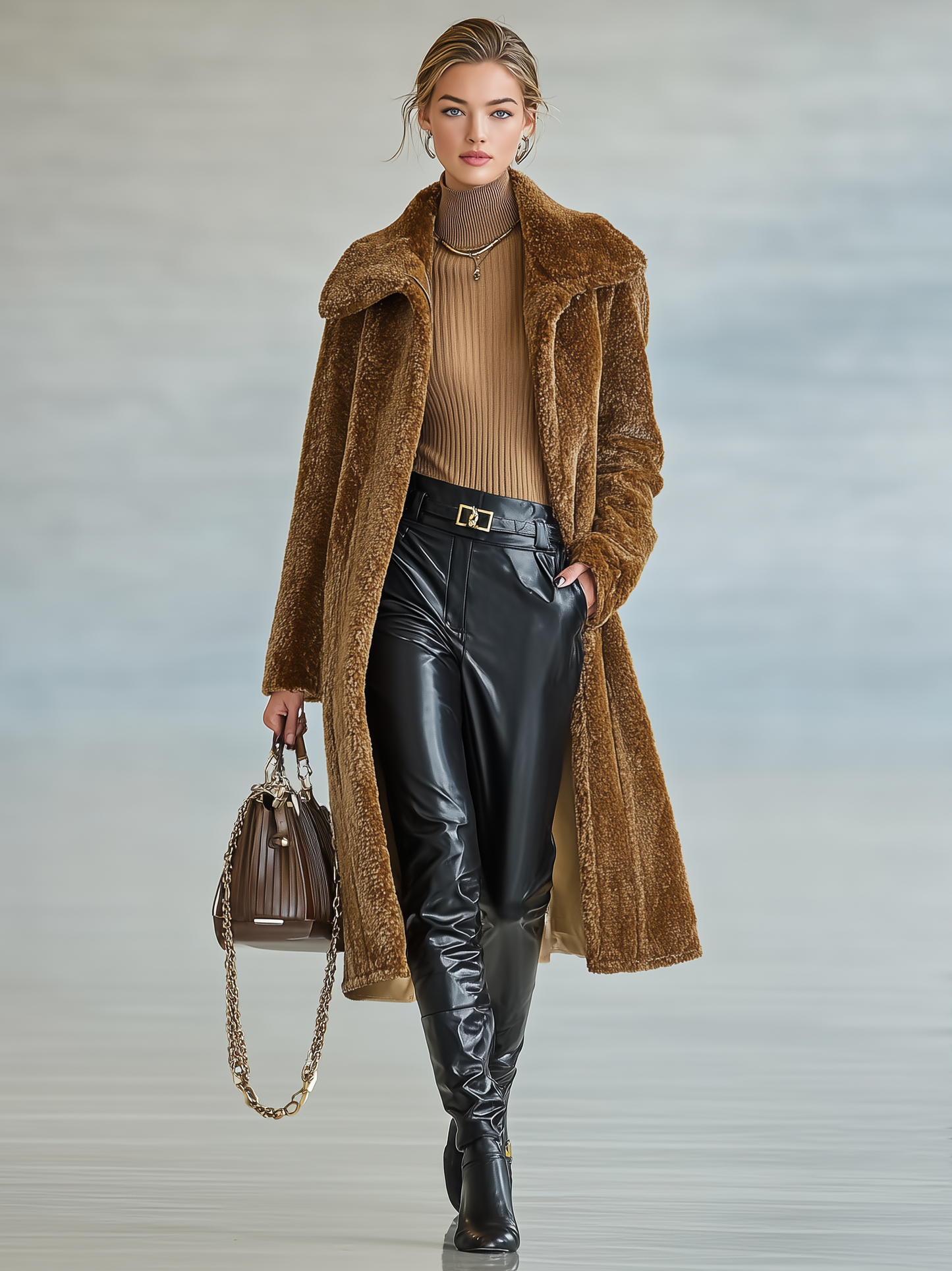 ABRIGO DE PELUCHE DE LONGITUD MEDIA CON SOLAPAS