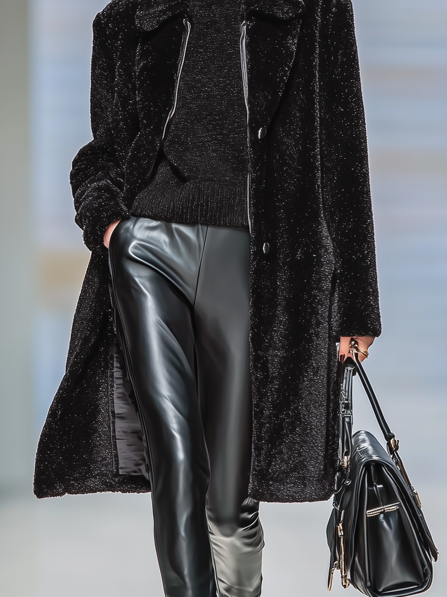 ABRIGO DE PIEL SINTETICA DE MUJER CON CUELLO DE SOLAPA