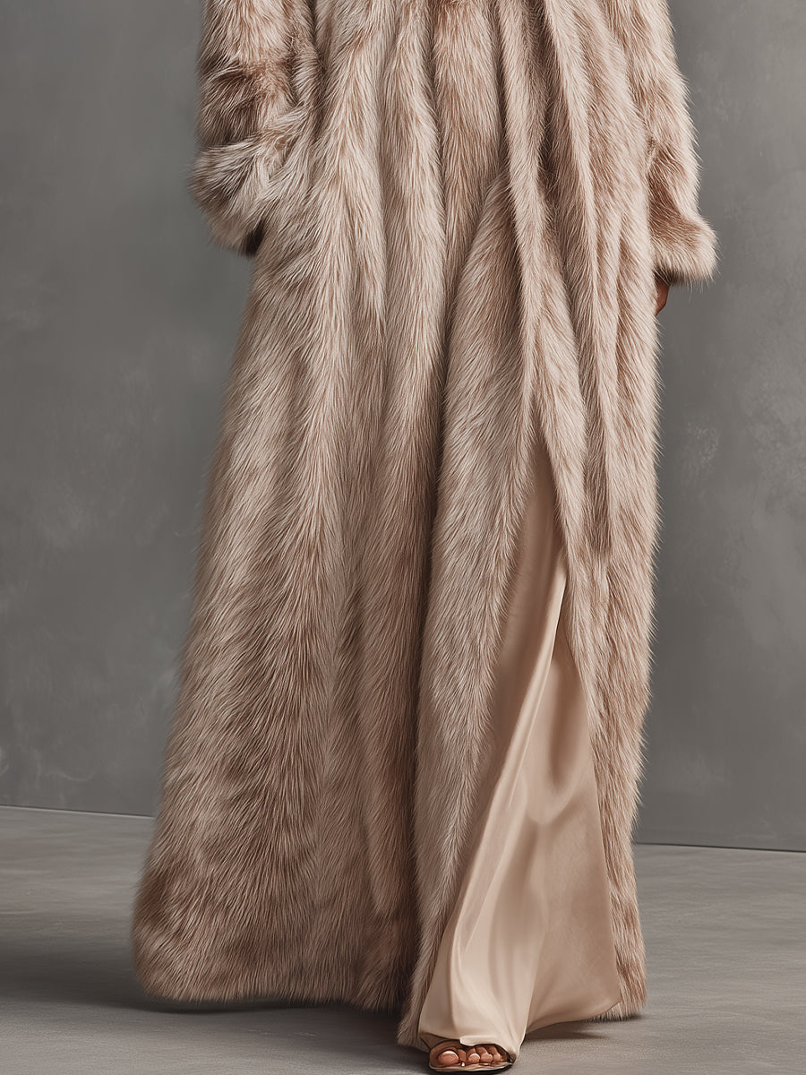 ABRIGO LARGO DE LUJO PARA MUJER CON CINTURÓN DE CUERO SINTÉTICO