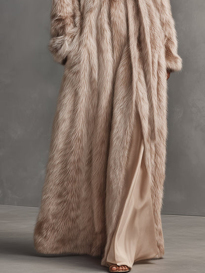 ABRIGO LARGO DE LUJO PARA MUJER CON CINTURÓN DE CUERO SINTÉTICO