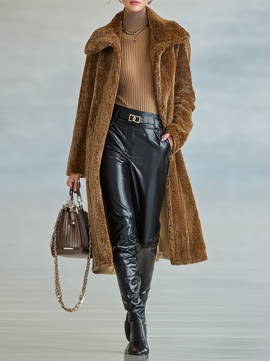 Cappotto in peluche di lunghezza media con rever