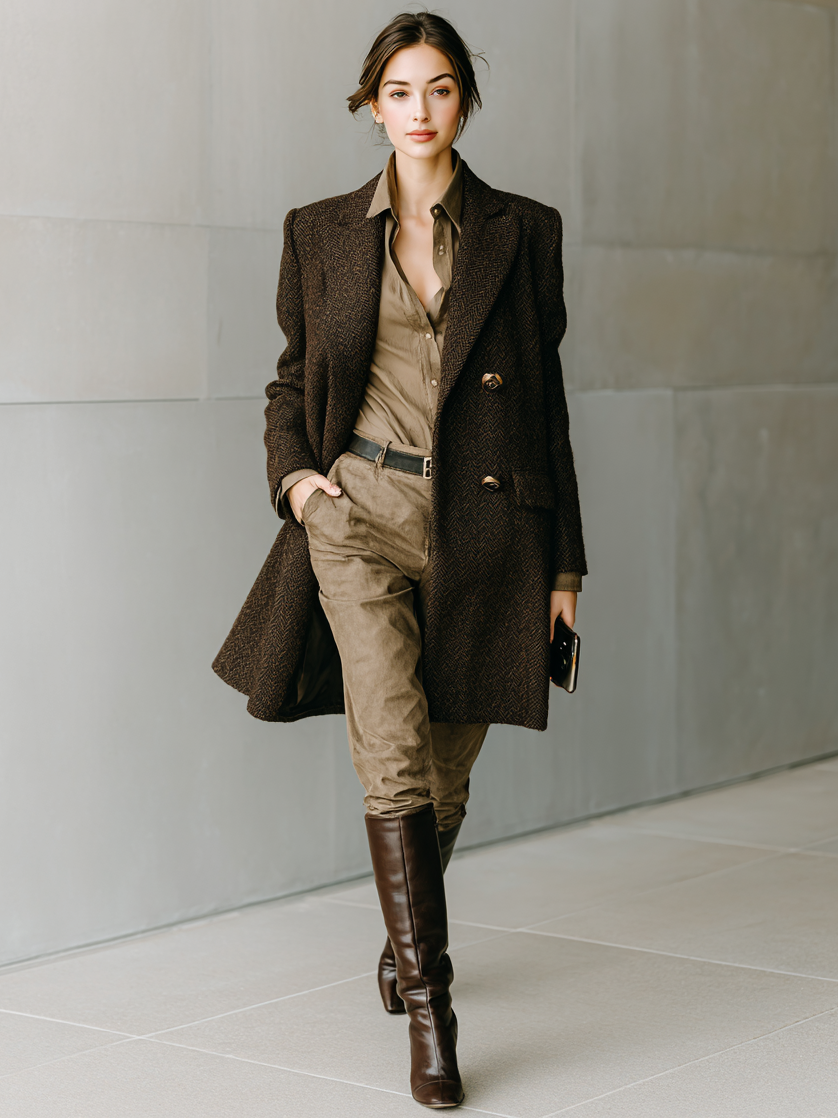 ABRIGO LARGO DE MEZCLA DE LANA CON RAYAS MINIMALISTAS EN ESPIGA