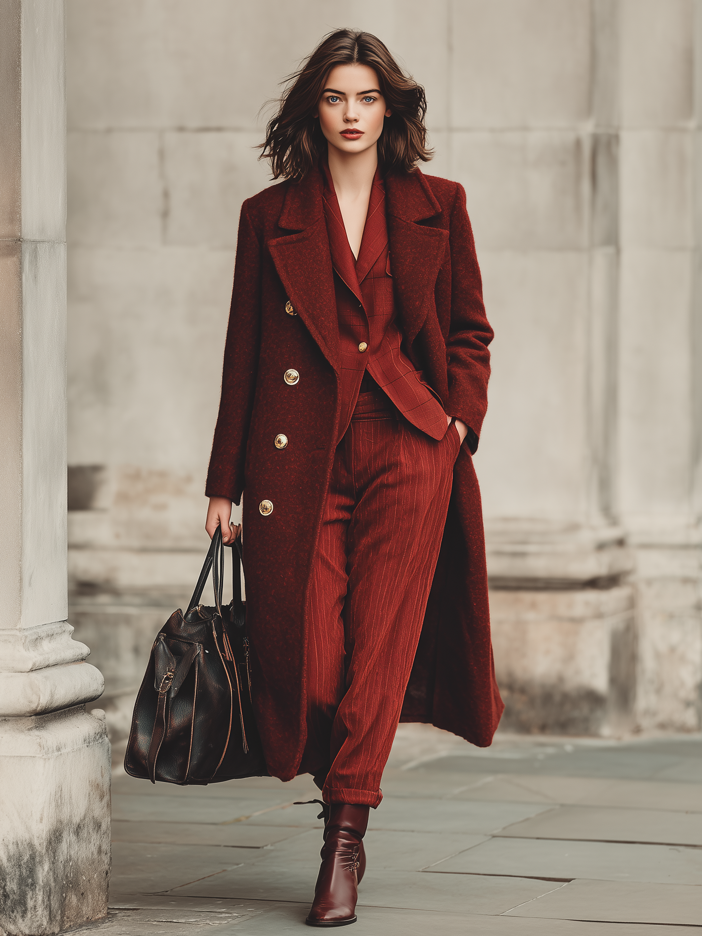 ABRIGO DE LARGA MINIMALISTA CRUZADO EN MEZCLA DE LANA