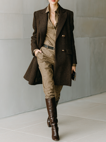 ABRIGO LARGO DE MEZCLA DE LANA CON RAYAS MINIMALISTAS EN ESPIGA