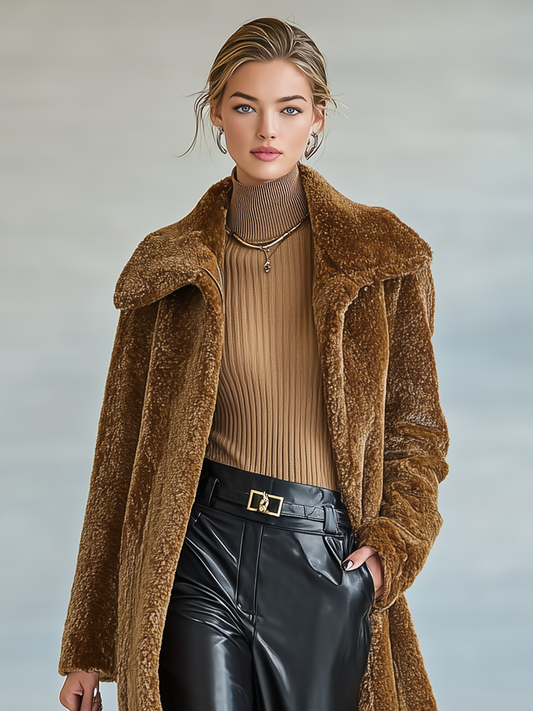 Cappotto in peluche di lunghezza media con rever