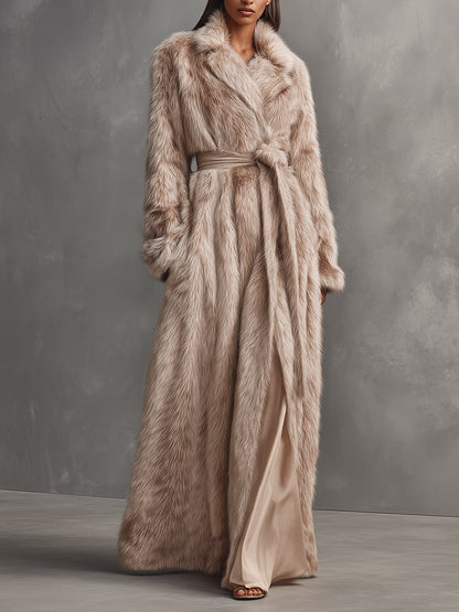 ABRIGO LARGO DE LUJO PARA MUJER CON CINTURÓN DE CUERO SINTÉTICO